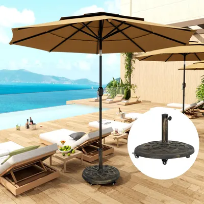 Produktbild von Sonnenschirmständer mit Rollen 20 kg, Schirmfuß Beton Harz rollbar, Bronze | 54,5 x 54,5 x 40,5 cm | Ø32/38/48 mm | 4 Räder 2 Bremsen