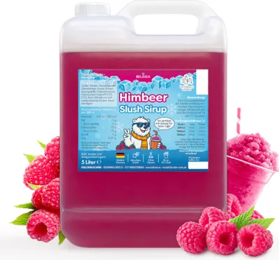 Produktbild von Belissia Slush Eis Sirup 5L Konzentrat | Himbeer Geschmack | sehr ergiebig in knalligen Farben (1:5) | Glycerin frei