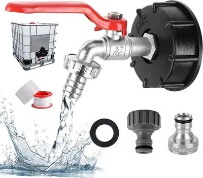 Image de Adaptateur pour réservoir IBC de 1000 litres, raccordement 1/2 pouce - Robinet pour cuves de récupération d'eau de pluie - Raccordement S60 x 6 - Accessoires pour robinets