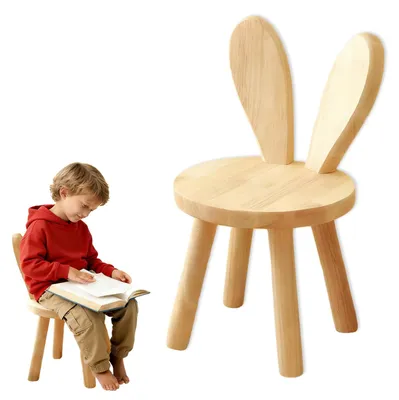 Massivholz Sitzhocker 45x26 cm mit Hasenohr-Rückenlehne