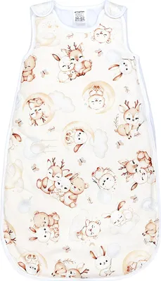 Produktbild von TupTam Schlafsack Baby 2.5 TOG – Ganzjahresschlafsack Kinder mit Seitlichem Reißverschluss, Ärmellos, Farbe: Beige Tiere auf Wolken / Beige, Größe: 80-86