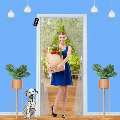 Obrázek produktu pro Automatické síťové dveře proti hmyzu – pro vnitřní i venkovní použití – 110 x 255 cm – šedé