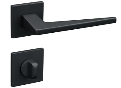 Produktbild von Gavroche Türgriffe Schwarz Matt Set WC/Bad Türklinken für Innentüren Drückergarnitur für Zimmertür mit eckiger Rosettengarnitur aus Aluminium