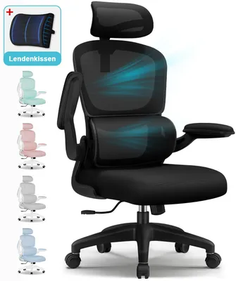 Produktbild von Aiibot Bürostuhl,Bürostuhl Ergonomisch,Schreibtischstuhl mit Umklappbare Armlehnen Lordosenstütze,Drehstuhl,Bürostühle Wippfunktion,Bürostuhl 150kg,