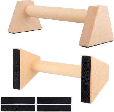 Image de Parallettes en bois - Barres pour pompes - Renforcement du haut du corps - Poignées antidérapantes - Longueur : 25 cm - Couleur bois