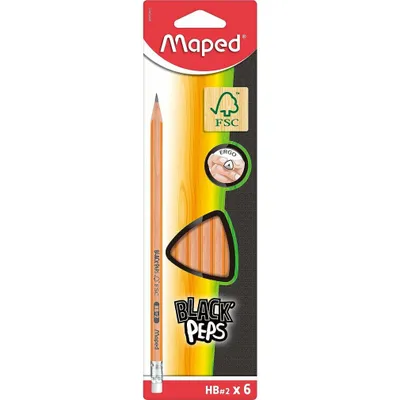 Obrázok produktu pre maped BLACK'PEPS ceruzky HB prírodné s gumou 6 ks.