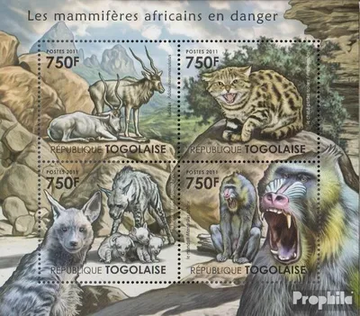 Produktbild von Briefmarken Togo 2011 Mi 4132-4135 Kleinbogen (kompl.Ausg.) postfrisch Afrikanische Säugetiere