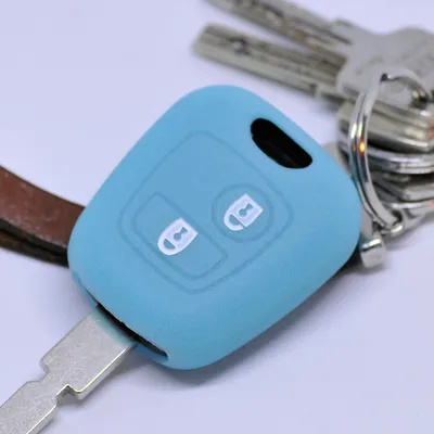 Produktbild von Auto Schlüssel Hülle Silikon Schutz Cover Fluoreszierend Blau kompatibel mit Citroen Berlingo C1 C2 C3 Toyota Aygo Peugeot Partner 107 206 SW CC 406 307 2 Tasten Funk Fernbedienung