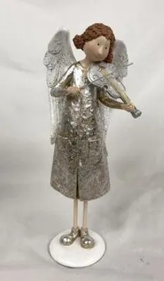 Produktbild von Engel Lotti mit Geige Figur Skulptur Polyresin 13,5x9,5cm H33cm champagner/natur Weihnachten