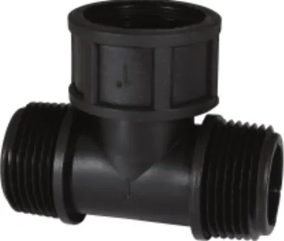 Produktbild von PP Gewindefitting Schwarz PN10 Fittings, T-Stück AG 1/2" x IG 1/2" x AG 1/2"