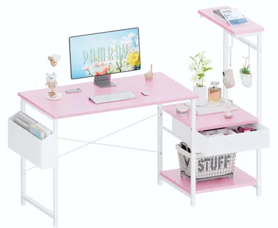 Schreibtisch 127 cm mit Schublade und Ablage, rosa