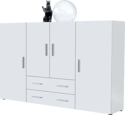Produktbild von Vladon Highboard Nora Anrichte mit 2 Schubladen und 4 Türen mit insgesamt 8 Fächer dahinter, Weiß matt/Weiß matt (166,5 x 106,5 x 35 cm)