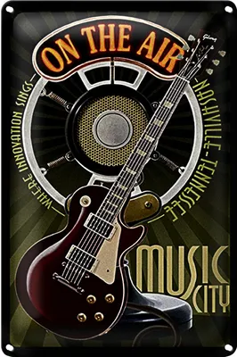 Produktbild von Blechschild Spruch 40x30cm Music city on the Air Gitarre