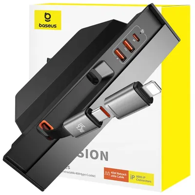 Produktbild von Baseus T-Space Serie Usb Hub Für Tesla Model 3 / Y Mit Integriertem 45W Usb C Kabel - Schwarz