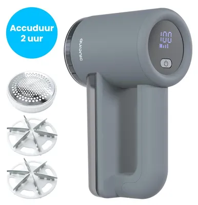 Produktbild von Auronic Elektrischer Fusselrasierer Pro - Textilrasierer - Akkulaufzeit 120 Minuten - Aufladbar - LED-Display - Fusselentferner - Grau