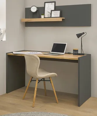 Produktbild von Büromöbel Set Center matt grau und Wotan Eiche, Büro mit Schreibtisch und Regal