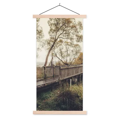 Produktbild von MuchoWow® Textilposter Herbst - Brücke - Bäume 40x80 cm mit holzfarbenen Rahmen - Wohnzimmer