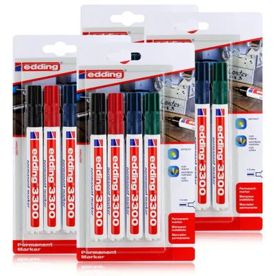 Produktbild von edding 3300 Permanent Marker 4er schwarz, rot, grün, blau 1-5mm (4er Pack)