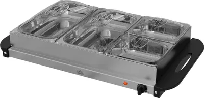 Produktbild von 2-in-1 Buffetw?rmer 6,8L Warmhalteplatte 300 Watt Edelstahl Speisew?rmer Silber