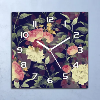Produktbild von Deko Glasuhr Wanduhr 30x30 Vintage Blumen Quarz Küchenuhr Bürouhr