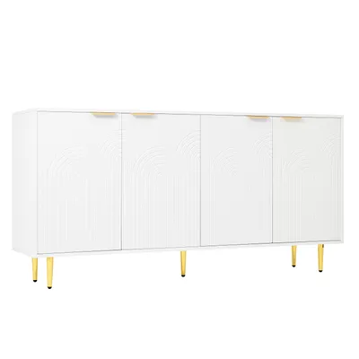 Produktbild von Flieks Sideboard Kommode mit 4 Türen, 160x40x80 cm, Holzkommode mit golden Metallbeine, Anrichte für Küche Wohnzimmer, weiß
