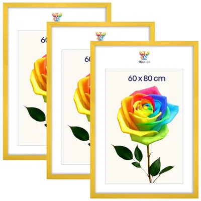 Produktbild von MG Design 3er Set Bilderrahmen Gelb 60x80 cm - Posterrahmen Echtholz mit Acrylglas, verstärkte Wandaufhängung, hoch/quer