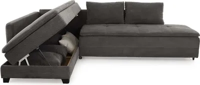Produktbild von Ecksofa-Dauerschläfer Doppelbett Federkern Bettkasten Couch Cord Dunkelgrau / 15163
