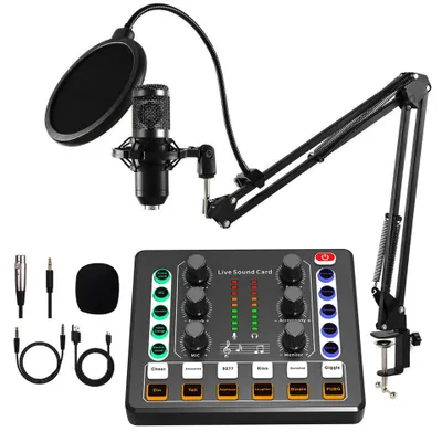 Obrázok produktu pre Sada kondenzátorového mikrofónu ZELURXX s ramenom a zvukovou kartou – ideálna pre podcasty, streamovanie a hranie hier, M8+čierna