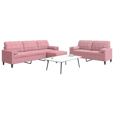 Imagen del producto de Maison Exclusive: Juego de sofá de 3 piezas con cojines y reposacabezas, tapizado en terciopelo rosa