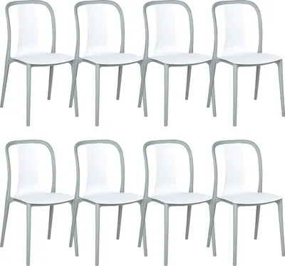 Produktbild von BELIANI Gartenstuhl Weiß / Grau 8er Set Kunststoff Stapelbar ohne Armlehnen Balkon Terrasse Garten Modernes Design