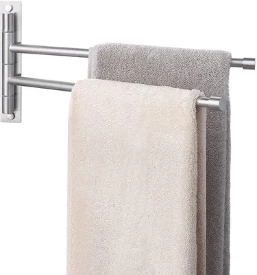 Productafbeelding van Draaibare handdoekhouder met 2 armen, roestvrij staal, 180° draaibaar, voor wandmontage