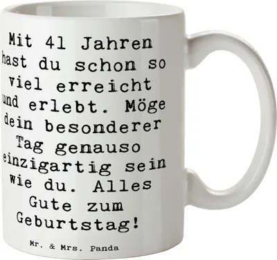 Produktbild von Mr. & Mrs. Panda Geschenktasse Spruch 41. Geburtstag - Weiß - Geschenk, Tasse, Feier, Glückwunsch, alles Gute, schöne, Geburtstagsgeschenk, Kaffeetasse, Pott, Erfolge
