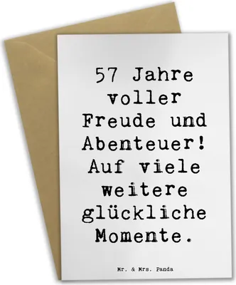 Produktbild von Mr. & Mrs. Panda Glückwunschkarte Spruch 57. Geburtstag Freude - Weiß - Geschenk, glückwunschkarten, einladungskarten, weihnachtskarten, Mut, Glückwunsch, hochzeitskarten