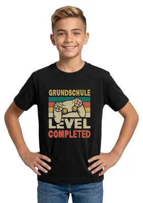 Produktbild von Spreadshirt Grundschule Level Completed Teenager T-Shirt, 152/164 (12-14 Jahre), Schwarz