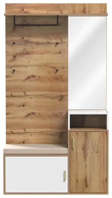 Immagine prodotto di Armadio a muro completo - Set che include: appendiabiti da parete con 4 ganci, specchio, mobiletto per scarpe, panca. Colore: bianco