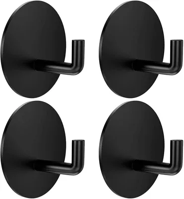 Produktbild von 4 selbstklebende Haken aus schwarzem Edelstahl, Handtuchhaken, Kleiderhaken, Wandhaken, ideal für Bad, WC, Küche, Büro, kein Bohren erforderlich