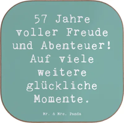 Produktbild von Mr. & Mrs. Panda Tischuntersetzer Spruch 57. Geburtstag Freude - Meeresbrise - Geschenk, Alter, Untersetzer für Gläser, Geburtstagsgeschenk, Lachen, gläseruntersetzer