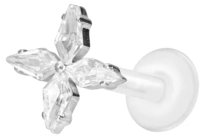 Produktbild von Ohrpiercing, Nasenpiercing PTFE Labret mit Innengewinde + Titan-Aufsatz KRISTALLSTERN Silber Stablänge: 8mm | Stabstärke: 1,2mm