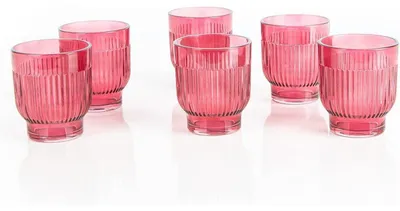 Produktbild von 6 Teelichthalter aus Glas mit Rillen - rosa pink 7 x 8 cm