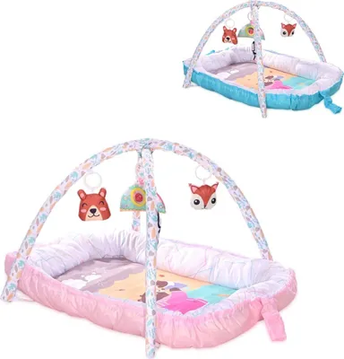 Produktbild von Lorelli Spielbogen Krabbeldecke Nest 2 in 1 Babynest hngende Stofftiere Spiegel rosa