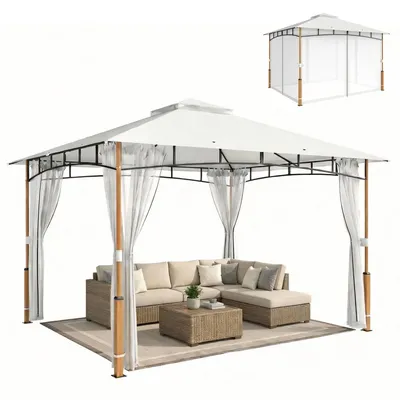 Produktbild von Gartenpavillon - Gazebo 3 x 3,6 m - Doppeldach - Seitenwände mit Moskitonetz - Für Terrasse und Garten - Ivory