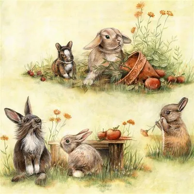 Produktbild von 20 Servietten Cute Rabbits - Niedliche Hasen 33x33cm