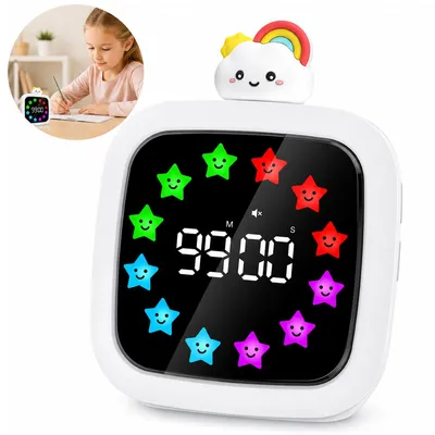 Produktbild von Visueller Countdown-Timer, wiederaufladbar, 1–99 Minuten, LED-Farbdisplay, 19 Klingeltöne, Pause-Taste, für Schüler
