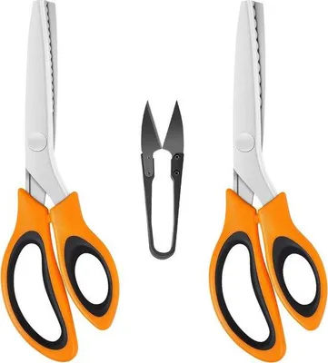 Produktbild von Famanu Zickzackschneider Set - 2 Scheren mit gezackten und gewellten Kanten, orange-schwarz