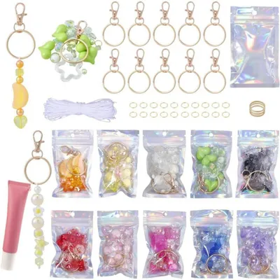 Produktbild von Schlüsselanhänger Bastelset 10 Sets 251 Teile Acrylperlen Nylonfaden für DIY Schmuckherstellung