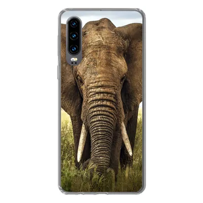 Produktbild von MuchoWow® Handyhülle Schutzhülle Hülle für Huawei P30 Elefant - Gras - Tiere - Natur Silikon Softcase Handy Hülle - Kartenbesitzer