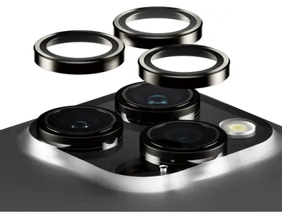 Produktbild von PanzerGlass ® Hoops® Metall Kameraschutz Schwarz iPhone 15 Pro | 15 Pro Max, Apple, Apple - iPhone 15 Pro Max, Apple - iPhone 15 Pro, Trockene Anwendung, Kratzresistent, Schockresistent, Schwarz, 1 Stück(e)