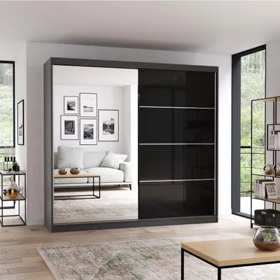 Produktbild von Schwebetürenschrank Kleiderschrank Schrank mit Spiegel 233 cm Grau/Schwarz Multi 31