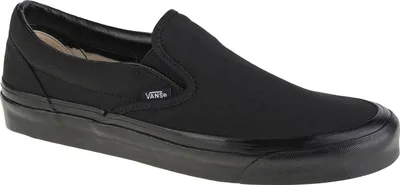 A single black Vans Classic Slip-On shoe is shown from a side angle against a white background.