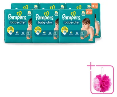Zdjęcie produktu dla 6 sztuk pieluch dla niemowląt Pampers Baby-Dry, rozmiar 3 (6-10 kg) - opakowanie ekonomiczne